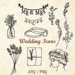 hand drawn wedding timeline icons | svg & png files | wedding clip art illustrations | line art icons | digital downl