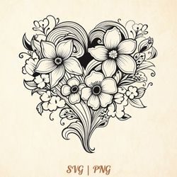 floral heart overlay svg, floral heart svg, floral heart png, floral heart clip art, floral heart graphic,