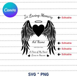 in loving memory of svg, lovely memorial, in memory svg png, heart angel forever memorial svg design, canva editable