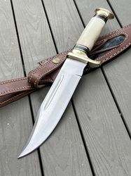 alfari trader 12-inch bowie knife, full-tang fixed blade, wood handle hunting knife with leather sheath for camping,