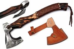 alfari 14"inches ash wood handle camping axe with leather sheath high carbon steel hatchets splitting axe, throwing axes