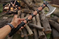 alfari 19" inches ragnar lothbrok axe with leather sheath camping and forest hunting hatchet gift for him