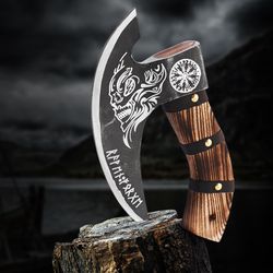 alfari 11" pizza cutter 10" cutting blade with carbon steel, leather sheath viking style. chopping multi purpose cutter