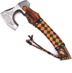 alfari viking axe small crafted with leather sheath carbon steel camping hatchet personalized gifts for men