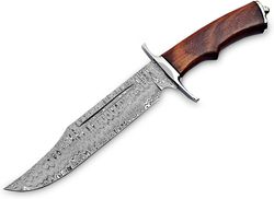 alfari 15 inches bowie knife damascus steel rose wood handle hunting knife leather sheath