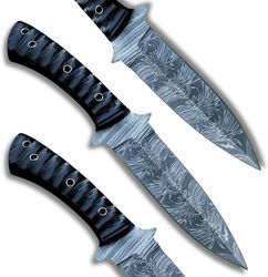 alfari 10 inch handmade damascus hunting knife double edge full tang fixed blade bowie knife with sheath