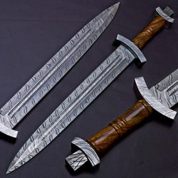 alfari custom made damascus steel blade dagger sword calymore viking sword with leather sheath