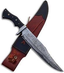 alfari 15 inch damascus fixed blade hunting bowie knife with sheath leather full tang large hunting knife camping