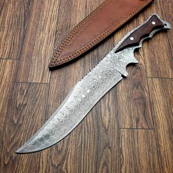 alfari bowie knife15 inch handmade damascus hunting knife fixed blade knife bowie knife with sheath wood handle knife