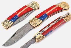 alfari custom handmade forge damascus steel folding pocket knife camping survival