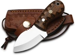 alfari handmade neck knife d2 steel mirror polish full tang knife 5 inche mini fixed blade knife with leather sheath