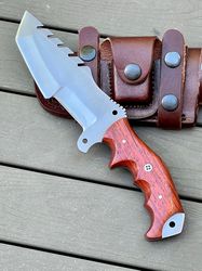 alfari 10 inch damascus steel hunting tracker knife with horizontal carry sheath fixed blade camping padauk handle