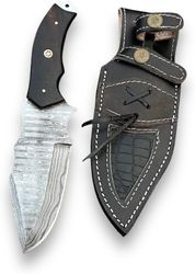 alfari 10 inch fixed blade knife handmade damascus steel blade hunting skinning knife with sheath camp knives for men