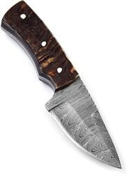 alfari handmade damascus steel 5.5 inches full tang skinner knife ram horn handle for outdoor camping knife camping