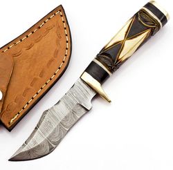 alfari 8 inche handmade fixed blade damascus steel knife hunting edc survival skinning and camping knife camel bone