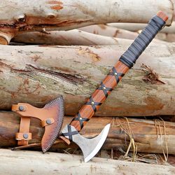 alfari viking axe of ragnar lothbrok hunting axe with rose wood handle hand-forged high carbon steel sharp blade