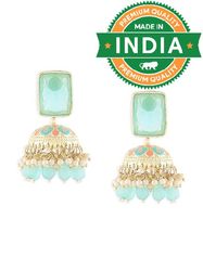 turquoise peach meenakari cluster beads drop jhumki earring for women