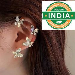 fashion latest stylish 2 pcs zircon butterfly no piercing ear cuff earrings rhinestone ear wrap around fairy earrings f