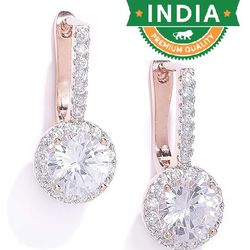 glittering cubic zirconia studded rose gold bali earring for women