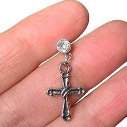 long cross with zircon dangle drop earring stud for unisex 1 piece