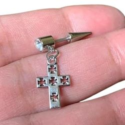 long cross with zircon dangle drop earring stud for unisex 1 piece.