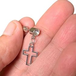 new long cross with zircon dangle drop earring stud for unisex 1 piece.