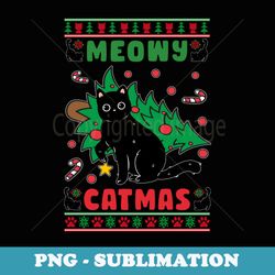 meowy catmas cute kawaii cat christmas tree ugly er - elegant sublimation png download