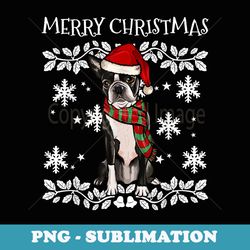 merry christmas ornament boston terrier xmas santa - retro png sublimation digital download