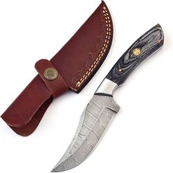 handmade damascus hunting knife for skinning with leather sheath 8'' fixed blade damascus steel survival hunting knives