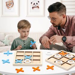 Parent-child Interaction Wooden Board Game - Xo Tic Tac Toe Chess - Funny Developing Intelligent Educational Toy Puzzles