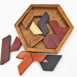 Geometric Shape Wooden Iq Brain Teaser Tangram Board - Educational Toys Puzzles Board For Children, Kids, And Adults