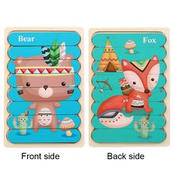 Animal Wooden Puzzle 3d Double-sided Puzzles - For Kids Story Jigsaw Puzzle - Montessori Educational Toys For Children 2