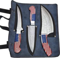 handmade knives set with american flag