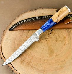 handmade damascus steel chef knife fillet knife with sheath boning knife resin wood handle..