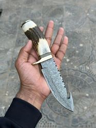 handmade damascus steel gut hook skinner knife - handforged beautiful gut hook skinner knife - hunting knife..