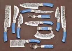 12 pcs handmade chef kitchen knife stainless steel premium quality luxury set with leather sheath..!!!!!!