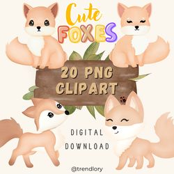 cute fox family png clipart, baby sublimation, forest animals clipart, moon, sun, balloons
