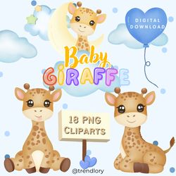 cute baby giraffe png clipart boy, girl, baby sublimation, little animals clipart, nursery, baby shower