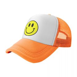 smiley face hat trucker hat for adult, adjustable retro mesh baseball cap for men and women
