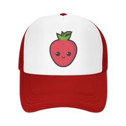 cute strawberry trucker hat for men & women adjustable snapback mesh caps