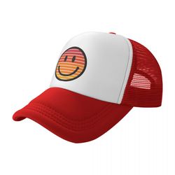 fashion preppy trucker hats adjustable happy face printed back mesh baseball cap for women and teenager