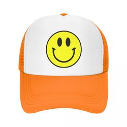 smiley trucker hat smiley face hat dad hat adjustable foam mesh baseball cap