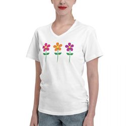 womens shirts flowers graphic tops summer v neck t shirt short sleeve tees