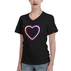 women's short sleeve v-neck shirts fit casual neon love glowing heart print tee t-shirt tops