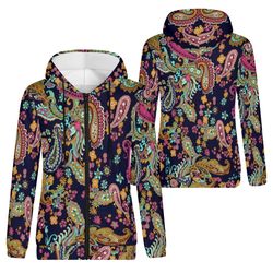 paisley zip-up ladies hoodie sweatshirts