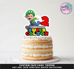 super mario cake topper - face cake topper -personalized face- cake topper- birthday party topper