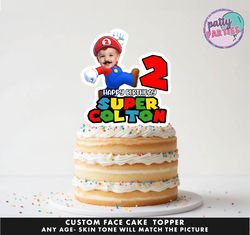 super mario face cake topper - face cake topper -personalized face- cake topper- birthday party topper