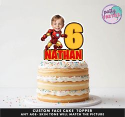 iron man superhero cake topper - face cake topper -personalized face- cake topper- birthday party topper