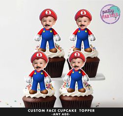 super mario cupcake toppers - face cupcake topper -custom face- cupcake topper- topper birthday party