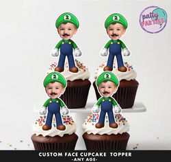 super mario face cupcake toppers - face cupcake topper -custom face- cupcake topper- topper birthday party